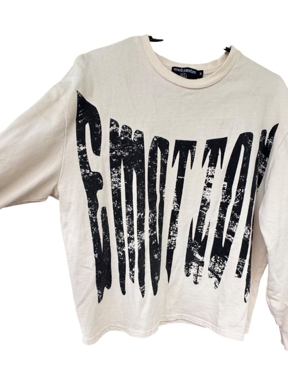 Mixed Emotion Graphic Long Sleeve Shirt Medium Cream Streetwear Emotion Print